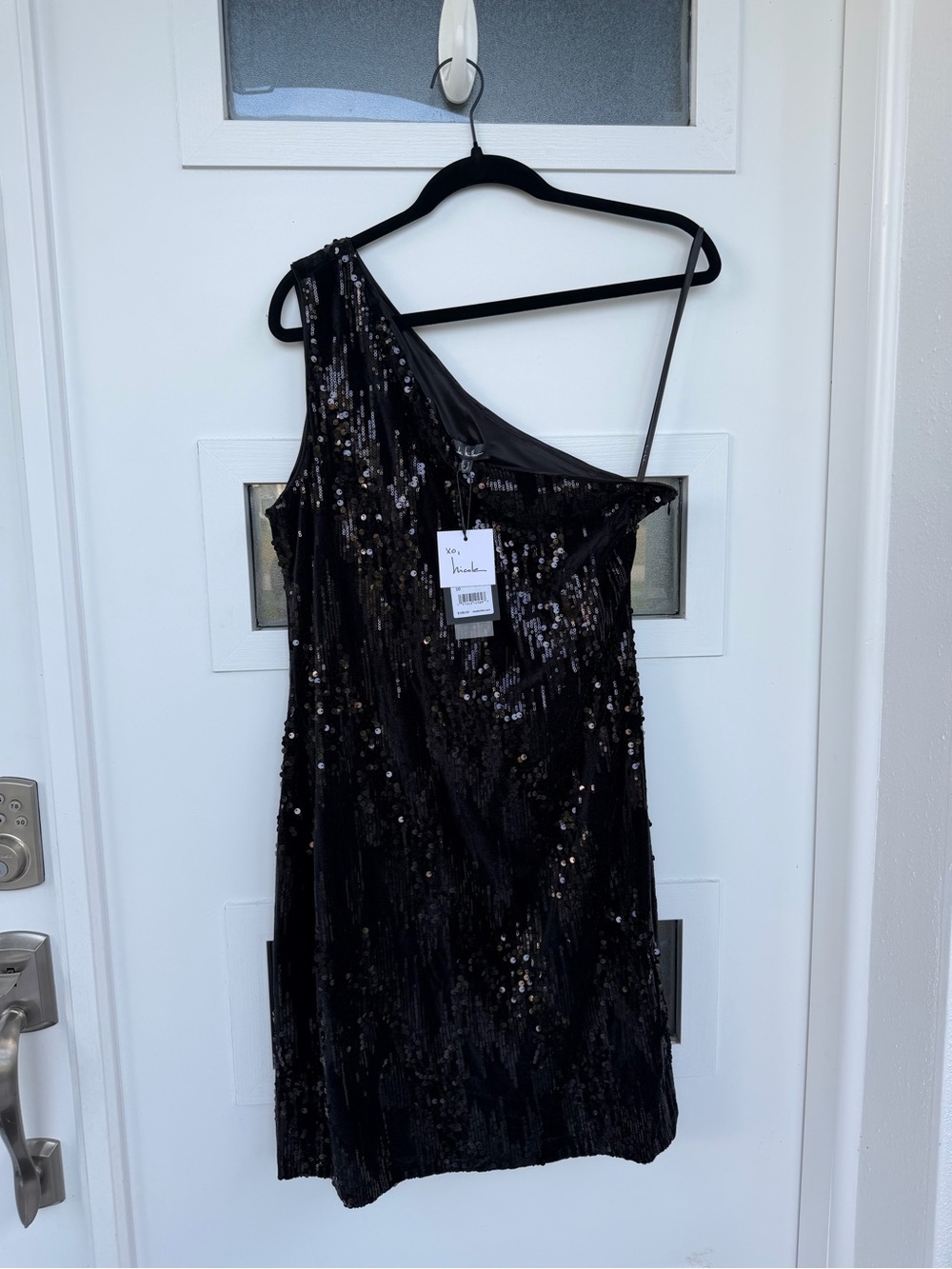 One-Shoulder Black Sequin Mini Dress Nicole Miller